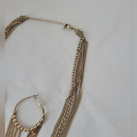 Necklace And Earring Set Gold Chain Dangle Chandelier Glam Elegant Minimalist - Picture 4 of 5